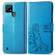 OPPO Realme C21Y Four-leaf Clasp Embossed Leather Case with Lanyard & Card Slot & Wallet & Holder - Blue