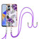 OPPO A17 Electroplating IMD TPU Phone Case with Lanyard - Purple Flower