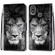 Alcatel 1L - 2021 Coloured Drawing Cross Texture Horizontal Flip PU Leather Case with Holder & Card Slots & Wallet & Lanyard - Black White Lion Head