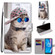 Alcatel 1S - 2020 / 3L - 2020 Coloured Drawing Cross Texture Horizontal Flip PU Leather Case with Holder & Card Slots & Wallet & Lanyard - Slant Hat Blue Mirror Cat
