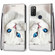 Alcatel 1S 2021 / 3L 2021 Coloured Drawing Cross Texture Horizontal Flip PU Leather Case with Holder & Card Slots & Wallet & Lanyard - White Kitten