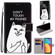 Alcatel 3L 2021 Coloured Drawing Cross Texture Horizontal Flip PU Leather Case with Holder & Card Slots & Wallet & Lanyard - Middle Finger White Cat
