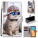 Alcatel 3L 2021 Coloured Drawing Cross Texture Horizontal Flip PU Leather Case with Holder & Card Slots & Wallet & Lanyard - Slant Hat Blue Mirror Cat