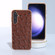 Samsung Galaxy S23 FE 5G Genuine Leather Ostrich Texture Series Nano Plating Phone Case - Brown Samsung Galaxy S23 FE 5G Genuine Leather Ostrich Texture Series Nano Plating Phone Case - Brown