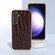 Samsung Galaxy S23 FE 5G Nano Plating Genuine Leather Crocodile Pattern Phone Case - Coffee