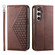 Samsung Galaxy S23 FE Cubic Grid Calf Texture Magnetic Leather Phone Case - Brown