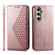 Samsung Galaxy S23 FE Cubic Grid Calf Texture Magnetic Leather Phone Case - Rose Gold