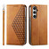 Samsung Galaxy S23 FE Cubic Grid Calf Texture Magnetic Leather Phone Case - Yellow