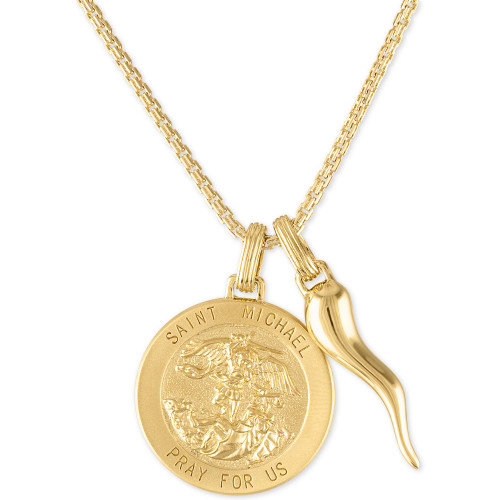St. Michael Medallion & Horn 24" Pendant Necklace in 14k Gold-Plated Sterling Silver, Created for Macy's