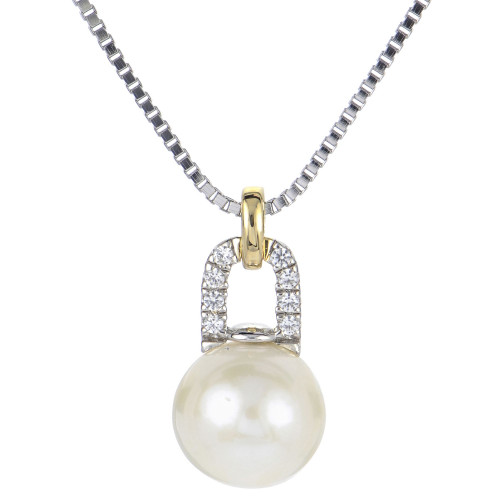 Cultured Freshwater Pearl (8mm) & Lab-Created White Sapphire (1/20 ct. t.w.) 18" Pendant Necklace in Sterling Silver & Gold-Plate
