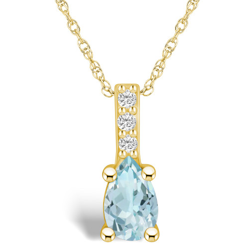 Aquamarine (3/4 Ct. T.W.) and Diamond Accent Pendant Necklace in 14K Yellow Gold
