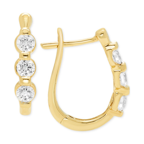 Diamond Three Stone Small Hoop Earrings (1/2 ct. t.w.)