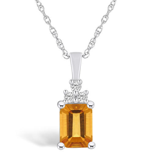Citrine (1-5/8 Ct. T.W.) and Diamond (1/10 Ct. T.W.) Pendant Necklace in 14K White Gold
