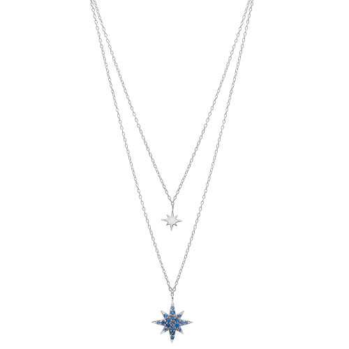 Blue Topaz Two Star 17" Layered Pendant Necklace (3/8 ct. t.w.) in Sterling Silver