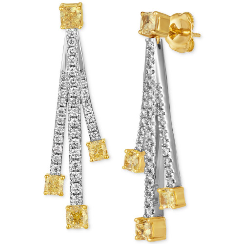 Couture® Sunny Yellow Diamond (1-1/2 ct. t.w.) & Vanilla Diamond (5/8 ct. t.w.) Drop Earrings in Platinum & 14k Gold