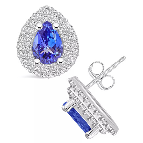 Tanzanite (1-1/3 Ct. t.w.) and Diamond (5/8 Ct. t.w.) Halo Stud Earrings