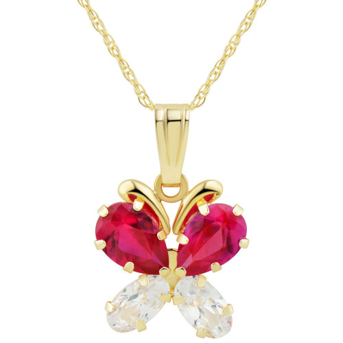 Lab-Created Ruby (1 ct. t.w.) & Lab-Created White Sapphire (5/8 ct. t.w.) Butterfly 18" Pendant Necklace in 14k Gold