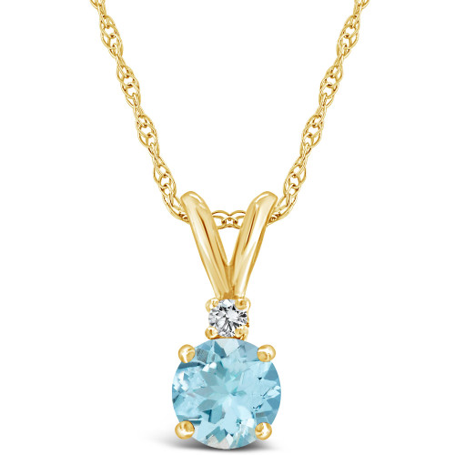 Aquamarine (3/4 ct.t.w) and Diamond Accent Pendant Necklace in 14K Yellow Gold