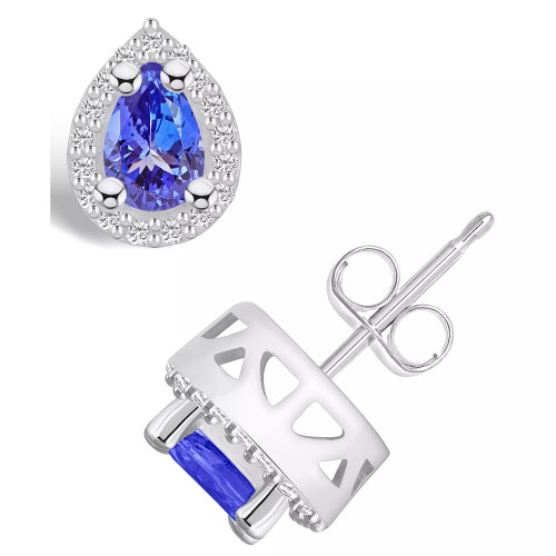 Tanzanite (3/4 Ct. t.w.) and Diamond (1/6 Ct. t.w.) Halo Stud Earrings