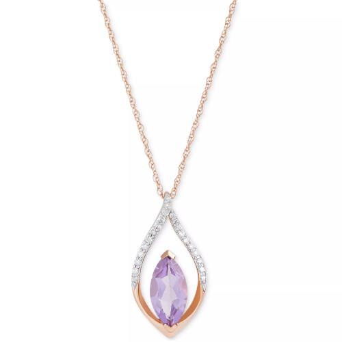 Swiss Blue Topaz (1-1/6 ct. t.w.) & Diamond (1/10 ct. t.w.) Marquise Open Halo 18" Pendant Necklace in 14k White Gold (Also in Pink Amethyst & Peridot)