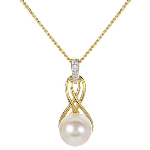 Cultured Freshwater Pearl (8mm) & Lab-Created White Sapphire Accent Twist 18" Pendant Necklace in 14k Gold-Plated Sterling Silver
