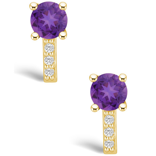 Amethyst (1-1/2 ct. t.w.) and Diamond (1/8 ct. t.w.) Stud Earrings in 14K Yellow Gold