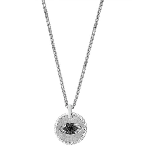 EFFY® Black Diamond (1/10 ct. t.w.) & White Diamond Accent Evil Eye 18" Pendant Necklace in Sterling Silver