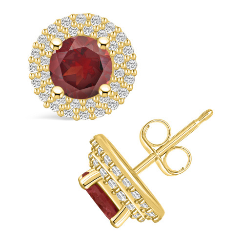 Garnet (2-1/5 ct. t.w.) and Diamond (1/2 ct. t.w.) Halo Stud Earrings in 14K Yellow Gold