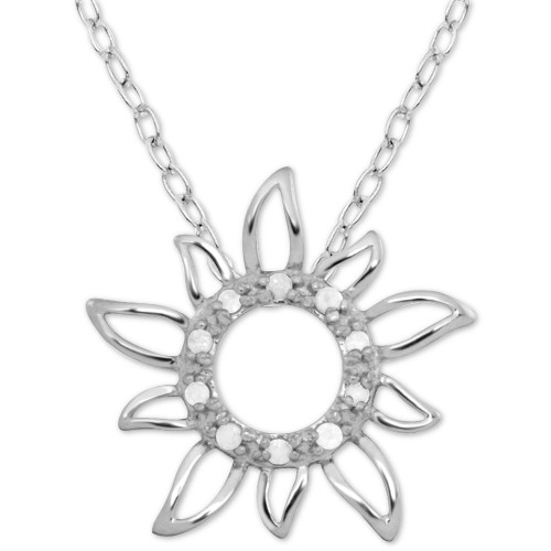 Diamond Sun 18" Pendant Necklace (1/10 ct. t.w.) in Sterling Silver