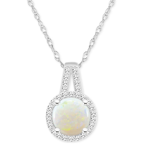 Opal (3/4 ct. t.w.) & Diamond (1/6 ct. t.w.) Halo 18" Pendant Necklace in Sterling Silver