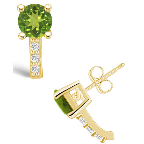 Peridot (1-7/8 ct. t.w.) and Diamond (1/8 ct. t.w.) Stud Earrings in 14K Yellow Gold