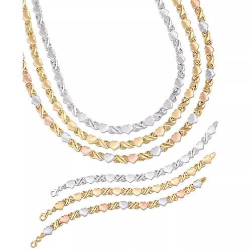 Tri-Tone Hearts and Kisses Necklace & Bracelet Collection in 18k White, Rose, & Yellow Gold-Plated Sterling Silver, Created for Macy's