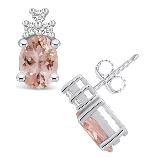 Morganite (2-1/3 ct. t.w.) and Diamond (1/5 ct. t.w.) Stud Earrings in 14K White Gold