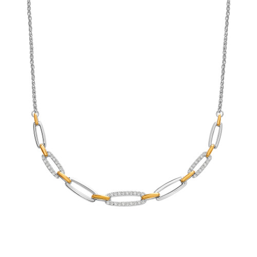 Diamond Link Statement Necklace (1/4 ct. t.w.) in Sterling Silver & 14k Gold-Plate, 16" + 2" extender