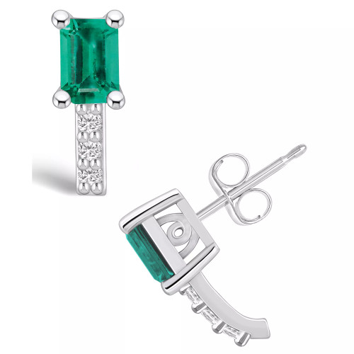 Emerald (1-1/8 Ct. t.w.) and Diamond (1/8 Ct. t.w.) Stud Earrings