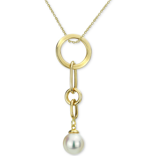 Cultured Freshwater Pearl (8-9mm) Chain Link 18" Pendant Necklace in 14k Gold