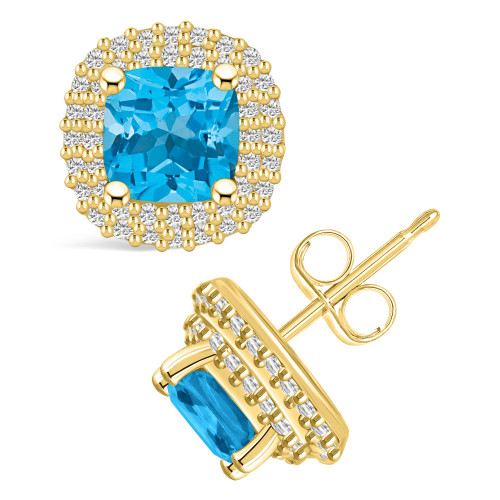 Topaz (2-1/2 ct. t.w.) and Diamond (3/8 ct. t.w.) Halo Stud Earrings in 14K Yellow Gold