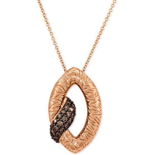 Chocolatier® Chocolate Diamond Textured Navette 18" Pendant Necklace (1/2 ct. t.w.) in 14k Rose Gold