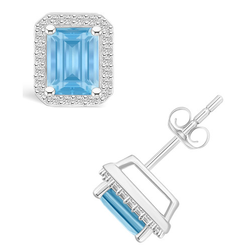 Created Spinel Aquamarine (2-1/10 ct. t.w.) and Created Sapphire (1/4 ct. t.w.) Halo Studs in 10K White Gold
