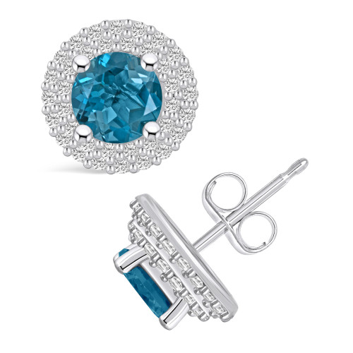 London Topaz (2-1/3 ct. t.w.) and Diamond (1/2 ct. t.w.) Halo Stud Earrings in 14K White Gold