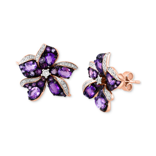 EFFY® Amethyst (2 ct. t.w.) & Diamond (1/5 ct. t.w.) Flower Stud Earrings in 14k Rose Gold