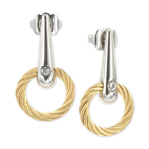 White Topaz Accent Circle Drop Earrings in PVD Stainless Steel & Gold-Tone