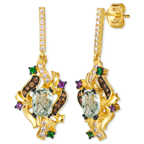 Multi-Gemstone (5-1/3 ct. t.w.) & Diamond (3/8 ct. t.w.) Swirling Cluster Drop Earrings in 14k Gold