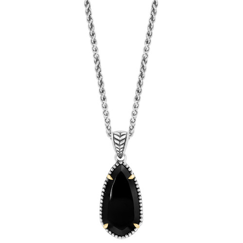 EFFY® Onyx Elongated Teardrop 18" Pendant Necklace in Sterling Silver & 18k Gold