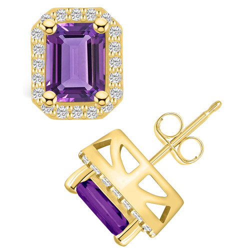 Amethyst (3-1/5 ct. t.w.) and Diamond (3/8 ct. t.w.) Halo Stud Earrings in 14K Yellow Gold