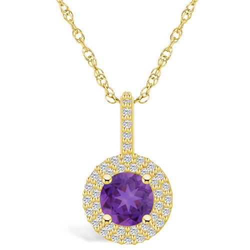 Amethyst (1-1/4 Ct. T.W.) and Diamond (3/8 Ct. T.W.) Halo Pendant Necklace in 14K Yellow Gold