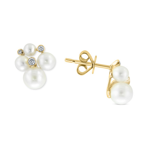 EFFY® Cultured Freshwater Pearl (3-5mm) & Diamond (1/10 ct. t.w.) Cluster Stud Earrings in 14k Gold