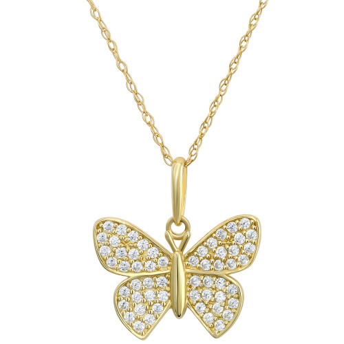 Cubic Zirconia Butterfly 18" Pendant Necklace in 10k Gold