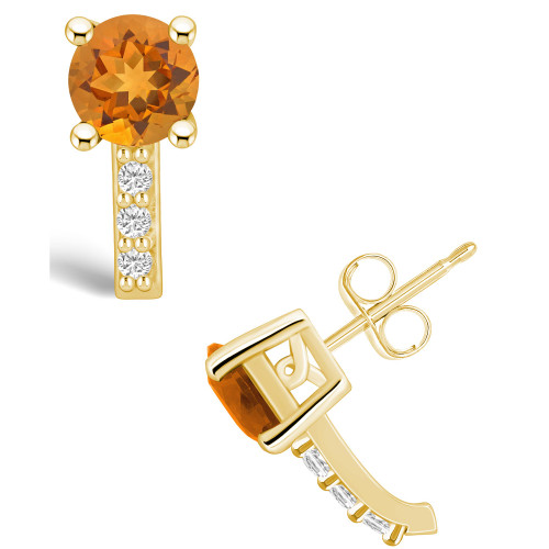 Citrine (1-1/2 ct. t.w.) and Diamond (1/8 ct. t.w.) Stud Earrings in 14K Yellow Gold