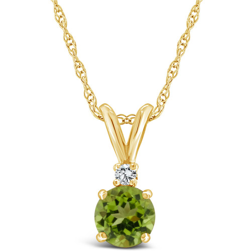 Peridot (1 ct.t.w)  and Diamond Accent Pendant Necklace 14K Yellow Gold